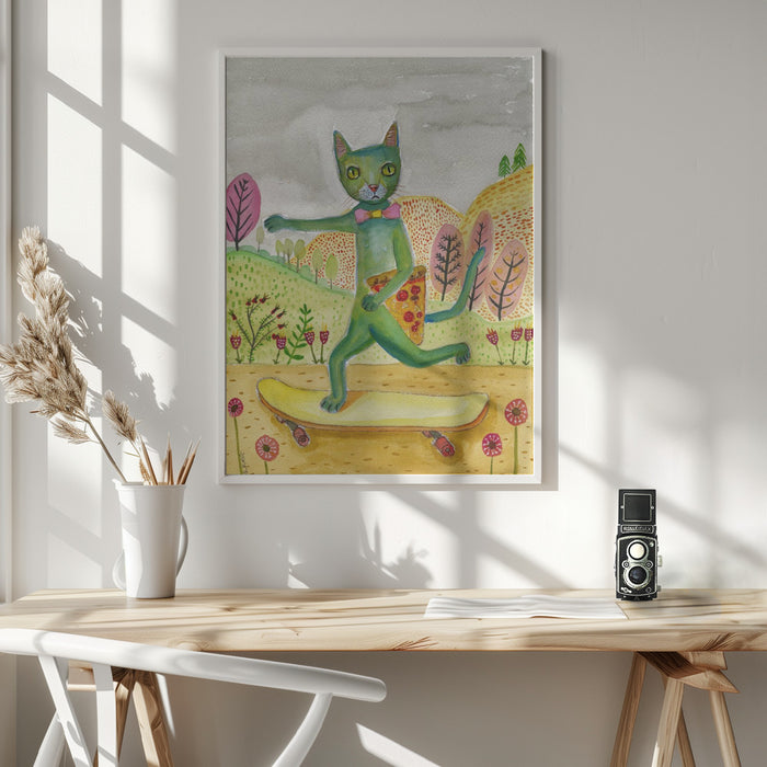 Pizza Cat Framed Art Modern Wall Decor