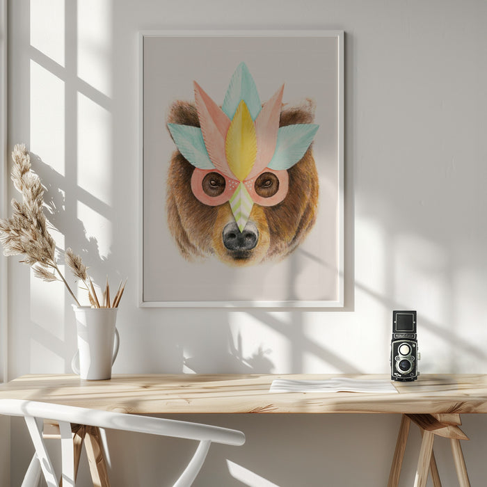 Bear Paper Mask Framed Art Modern Wall Decor