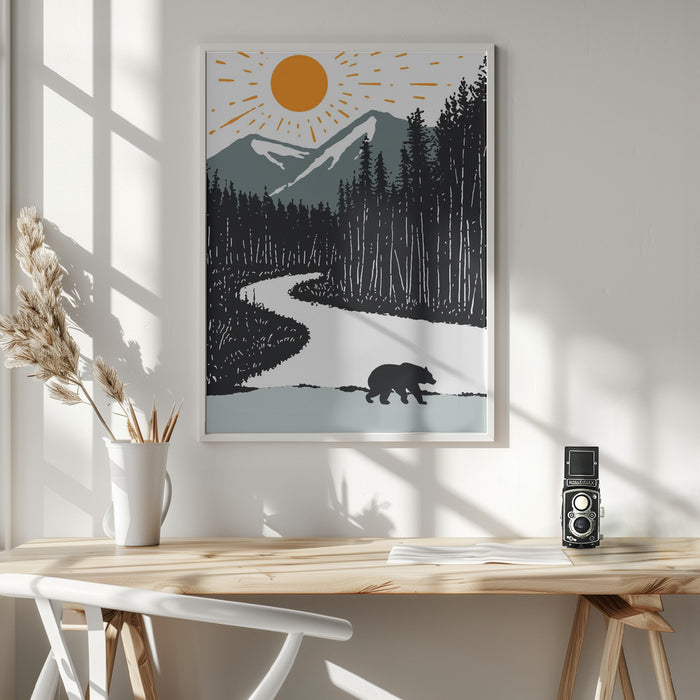 Bear By the River Framed Art Modern Wall Decor