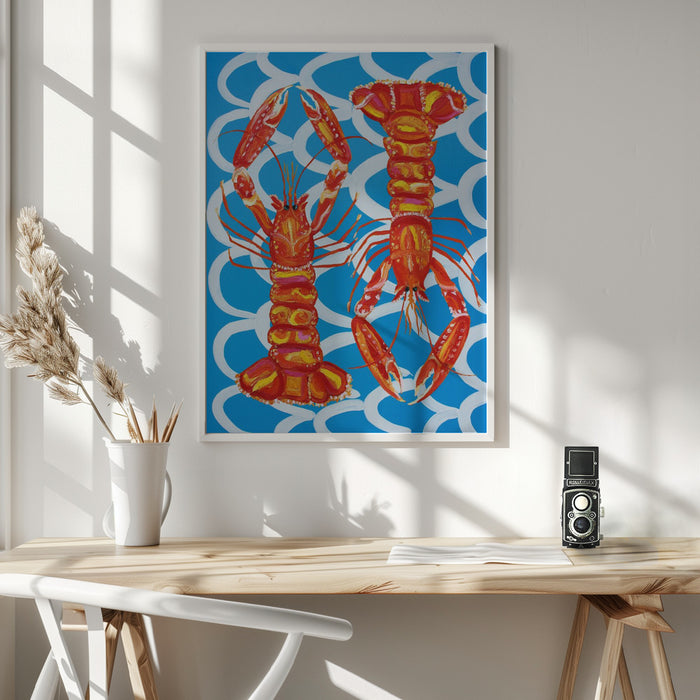 Langoustines On Blue Framed Art Wall Decor