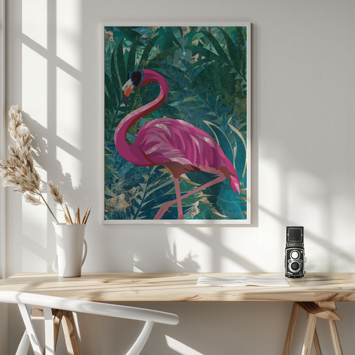 Flamingo in the Jungle Framed Art Modern Wall Decor