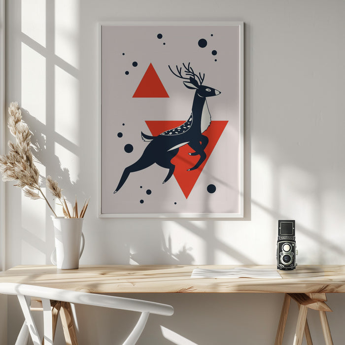 Abstract Deer Red Framed Art Wall Decor