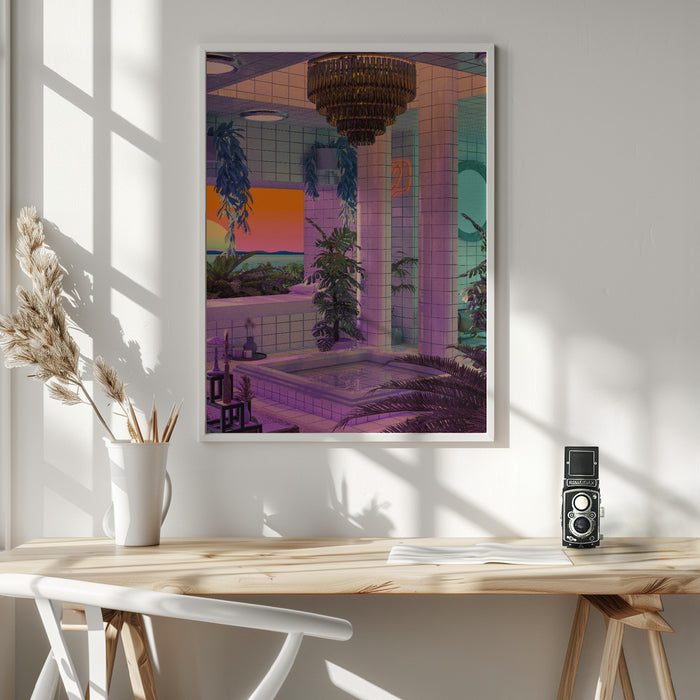 Vaporwave Pool Framed Art Modern Wall Decor