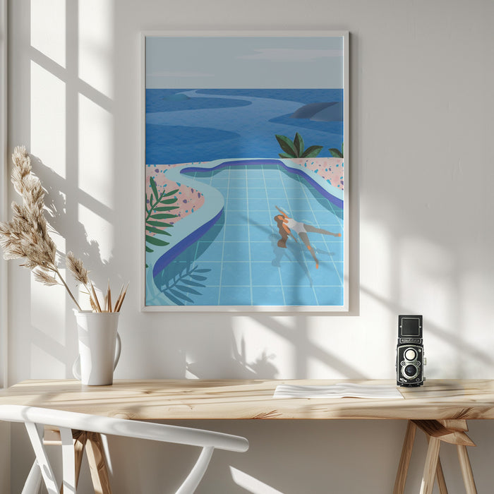 Girl in Pool Framed Art Modern Wall Decor