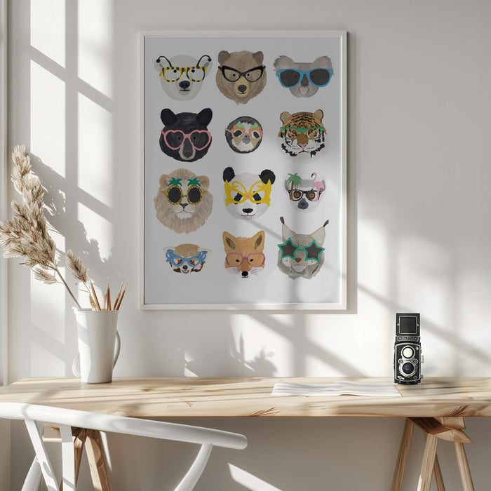 Big Cats in glasses print Framed Art Modern Wall Decor