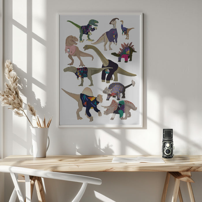 Dinosaurs In 80s Jumpers Framed Art Modern Wall Decor