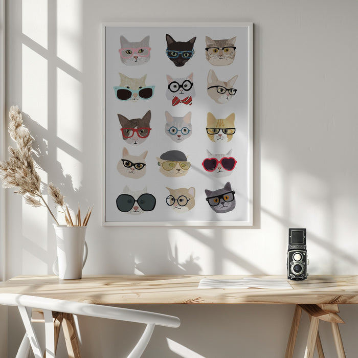 Cats With Glasses Framed Art Modern Wall Decor