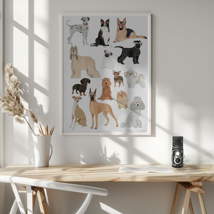 Dogs in glasses Print Framed Art Modern Wall Decor