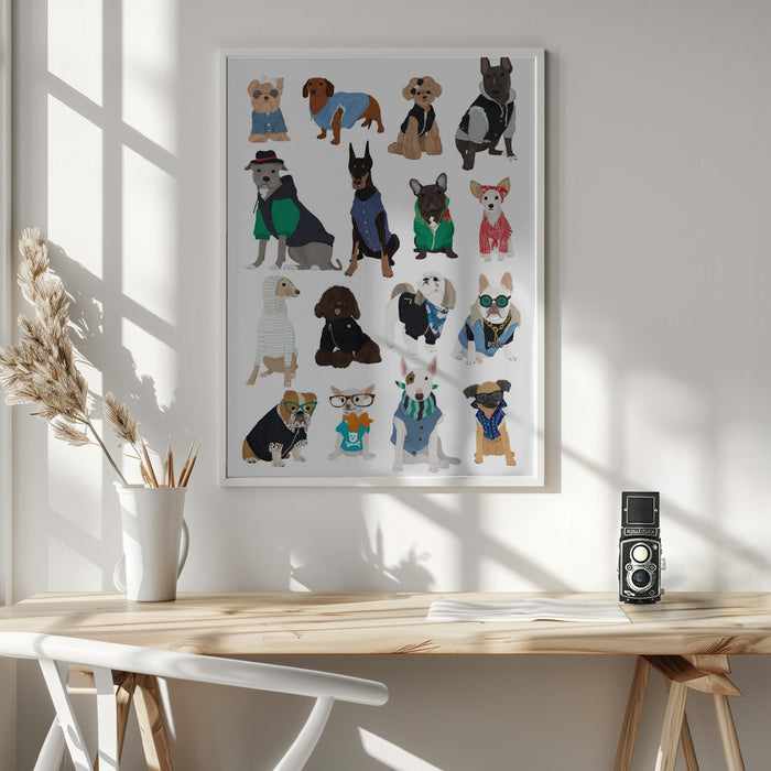 Cool Dog Print Framed Art Modern Wall Decor