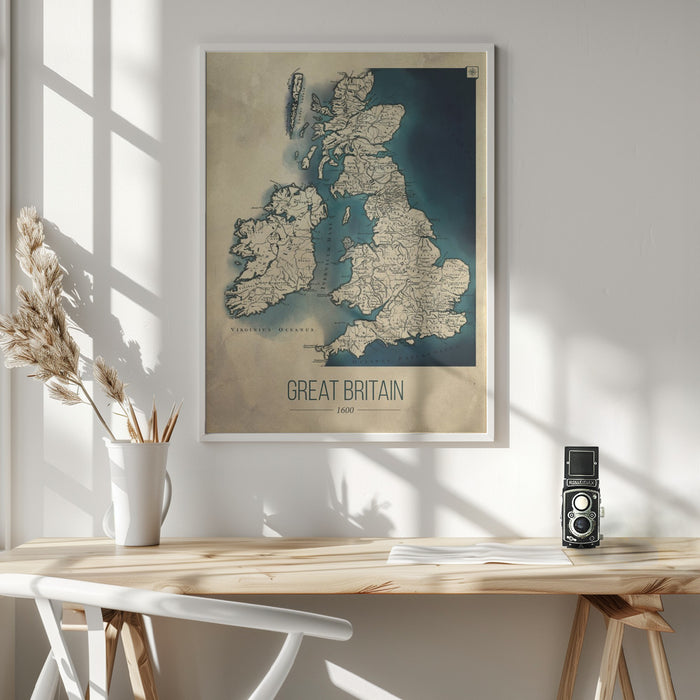 Great Britain map Framed Art Wall Decor