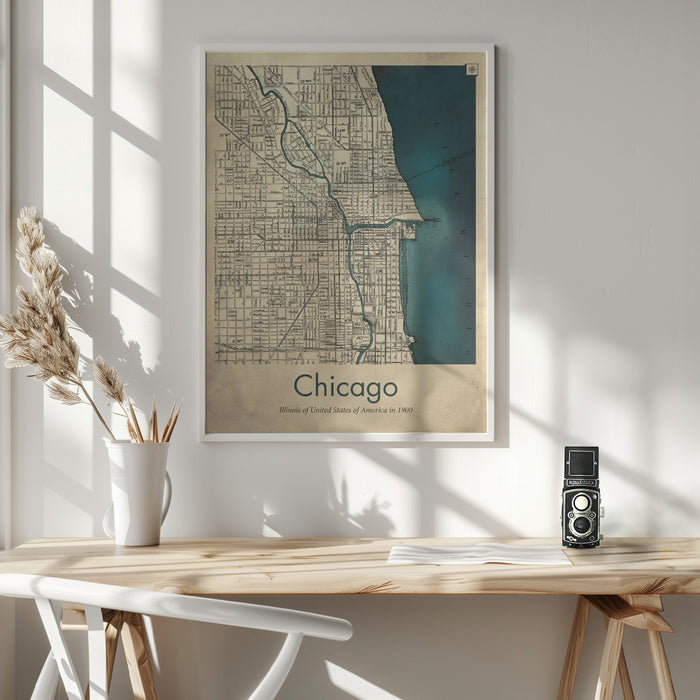 Chicago map Framed Art Modern Wall Decor