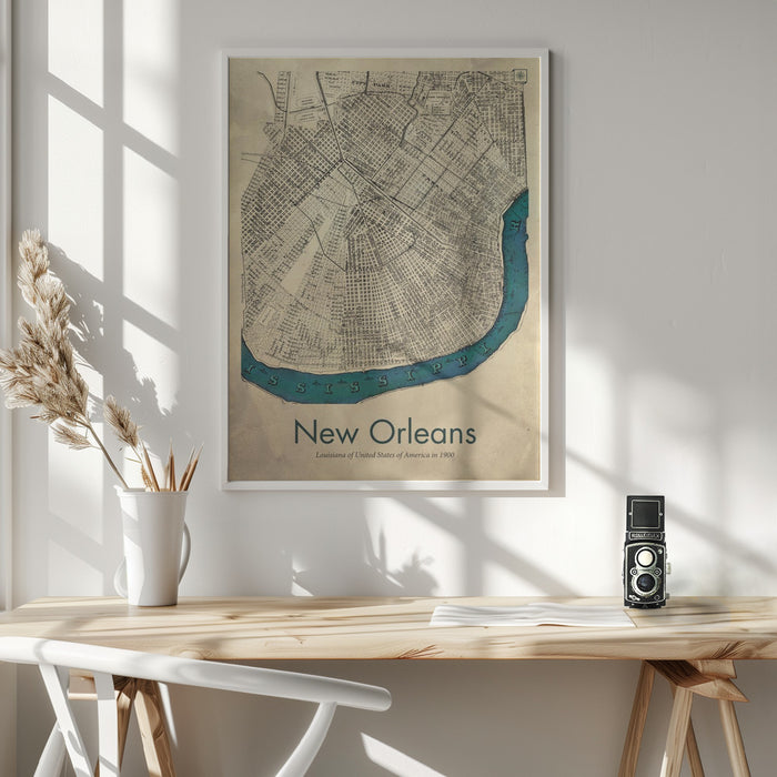 New Orleans map Framed Art Modern Wall Decor