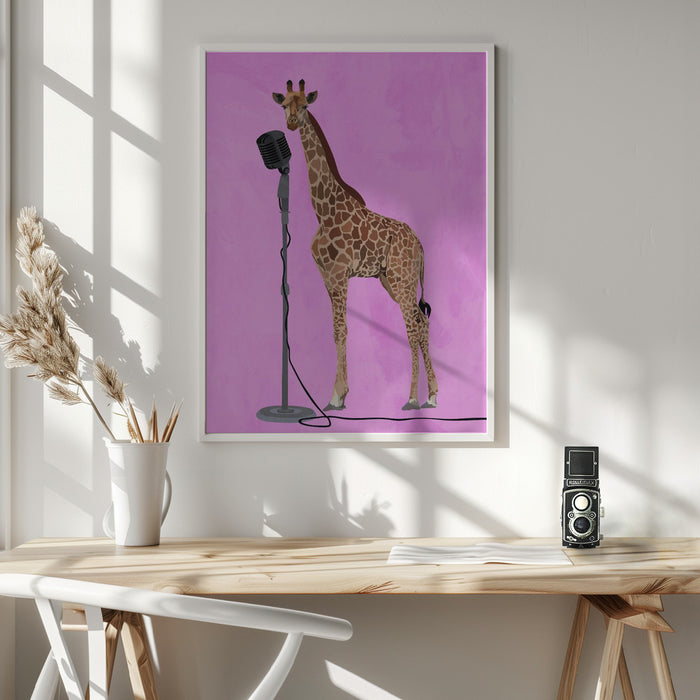 Giraffe Microphone Pink 01 Framed Art Wall Decor