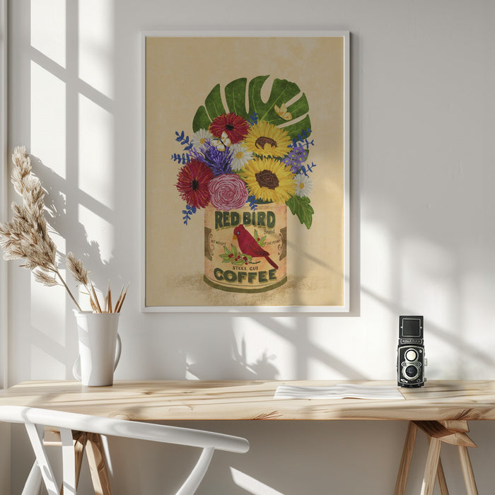 Flowers In a Vintage Coffee Can Framed Art Modern Wall Decor