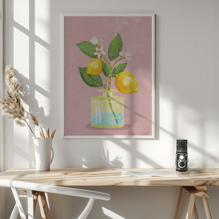 Lemon Bunch In Vase Framed Art Modern Wall Decor