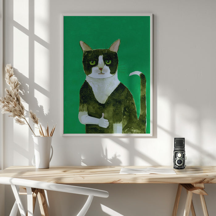 Tuxedo Cat Thumbs Up Framed Art Modern Wall Decor