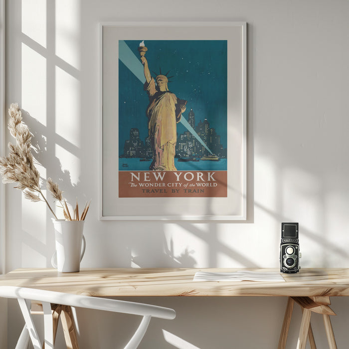 New York, the Wonder City of the World Travel By Train (1927) Poster By Adolph Treidler Framed Art Modern Wall Decor