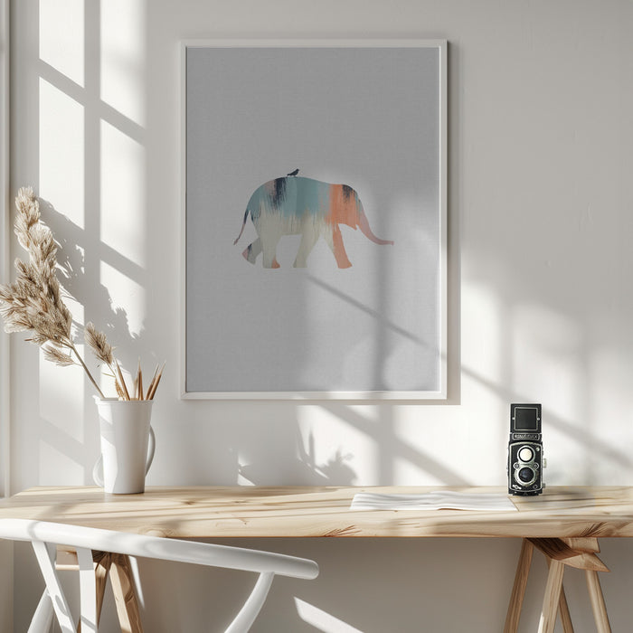 Pastel Elephant Framed Art Wall Decor