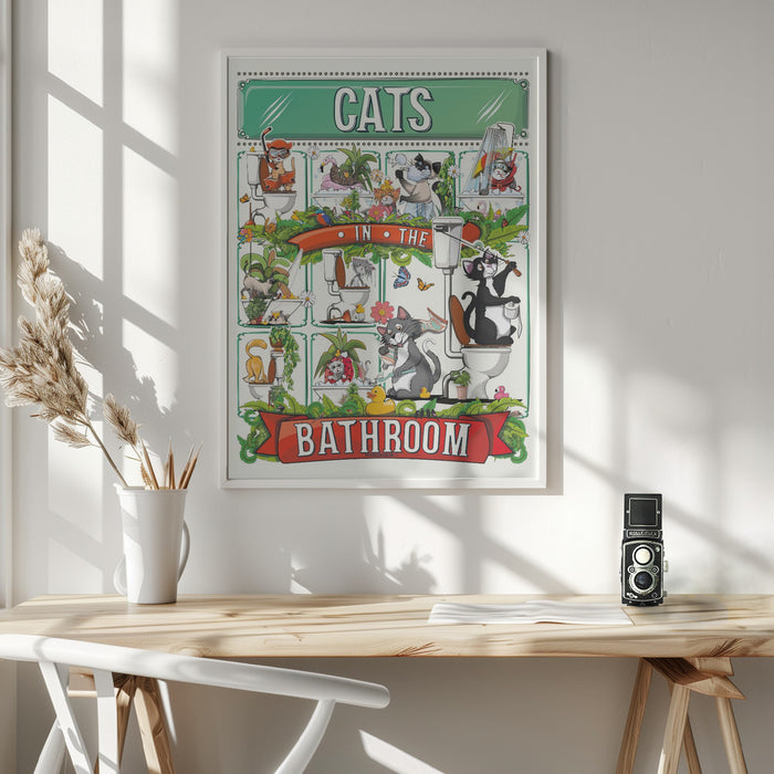 Cats In the Bathroom Framed Art Modern Wall Decor