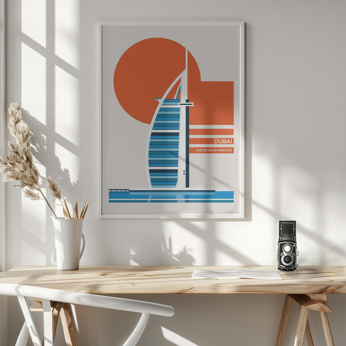 Dubai Burj Al Arab Minimalist Retro Travel Print Framed Art Modern Wall Decor