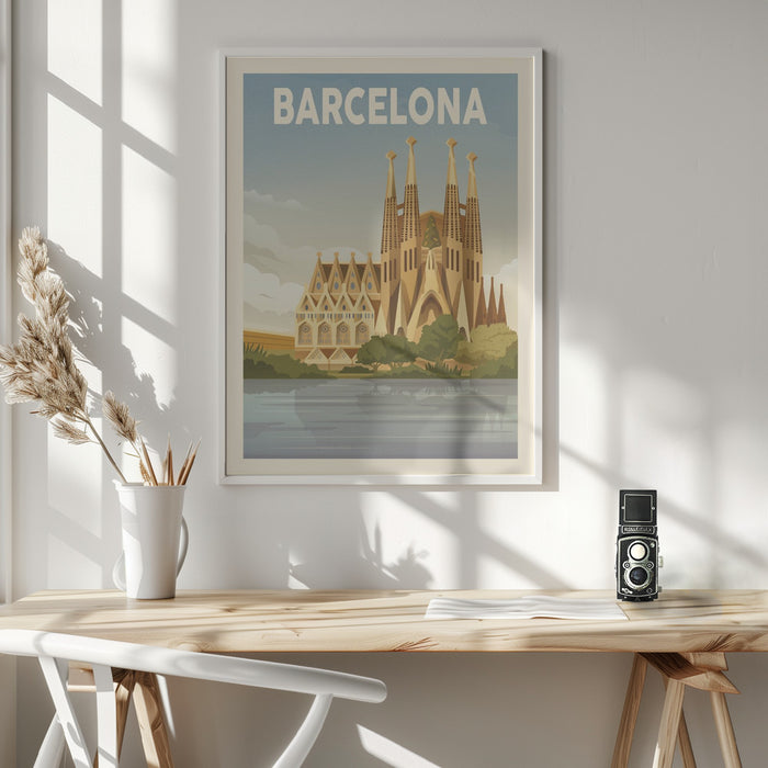 Barcelona Travel Print Framed Art Modern Wall Decor