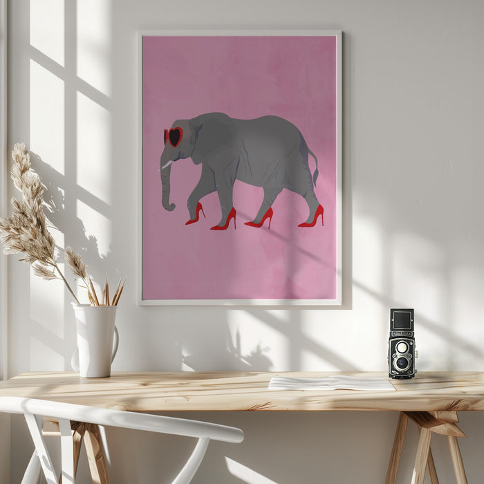 Elephant in heels and heart glasses Framed Art Wall Decor