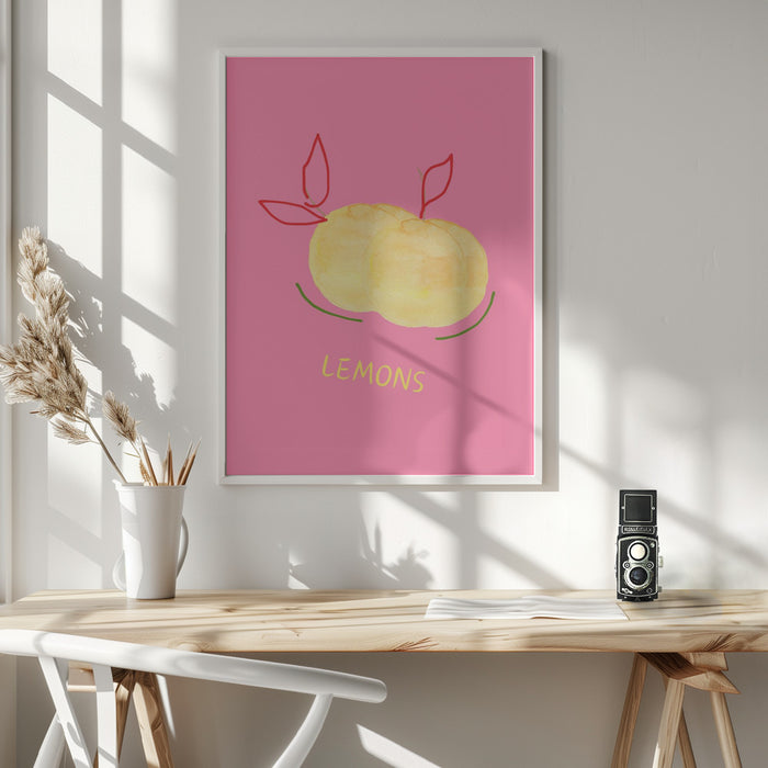 Lemons in Pink Framed Art Modern Wall Decor