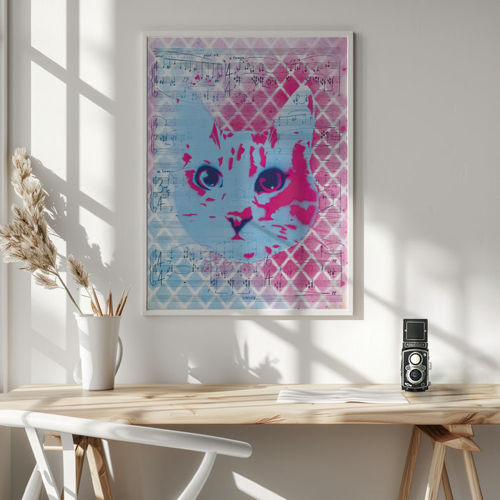 Musical Cat Framed Art Modern Wall Decor