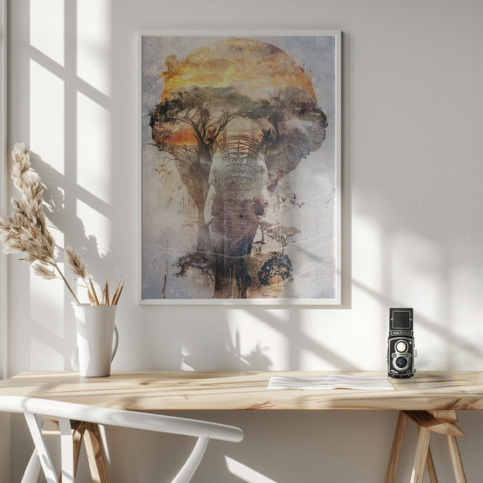 Elephant Africa Wild Animal Vintage Illustration Art 03 Framed Art Modern Wall Decor