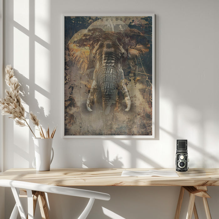 Elephant Africa Wild Animal Vintage Illustration Art 04 Framed Art Modern Wall Decor