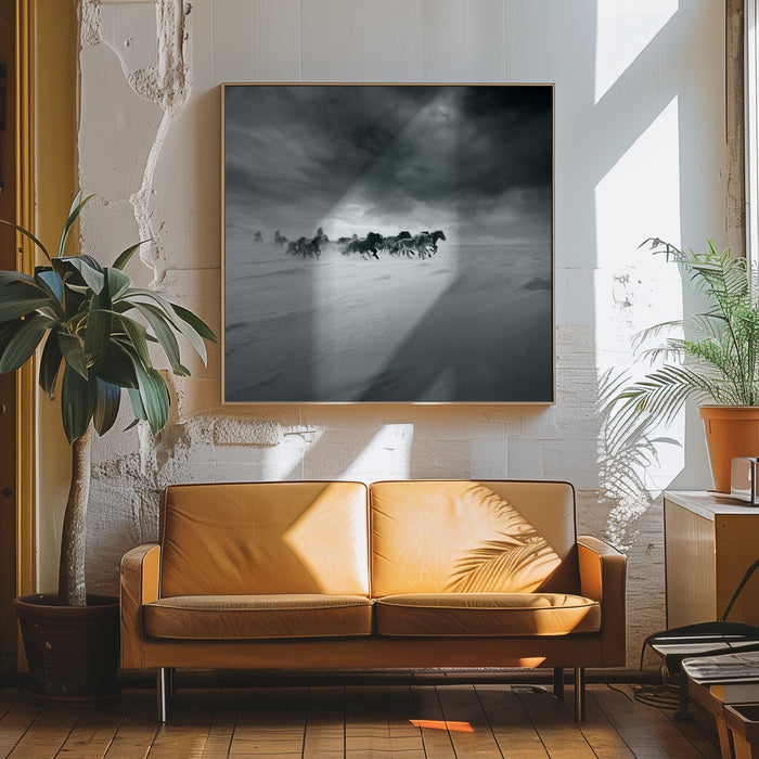 Snowy field Square Canvas Art