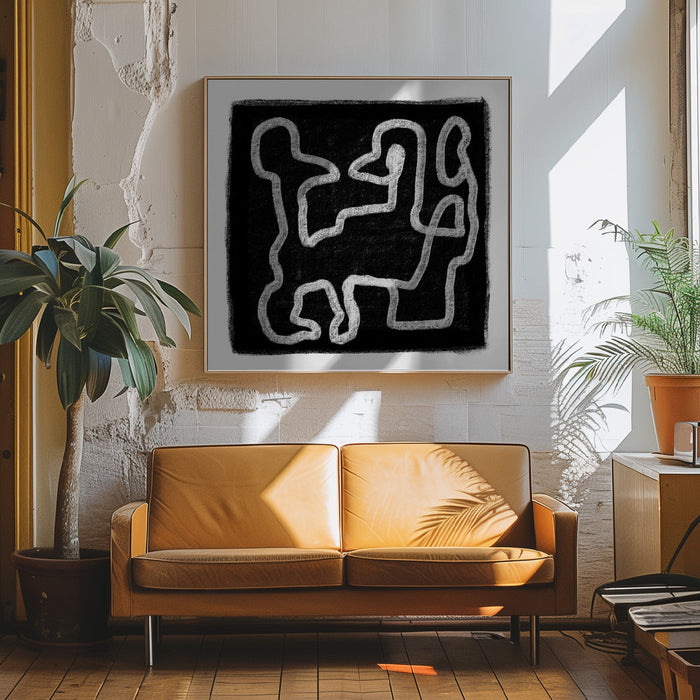 Black Scribble 2 Square Canvas Art Print