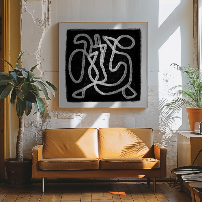 Black Scribble 3 Square Canvas Art Print