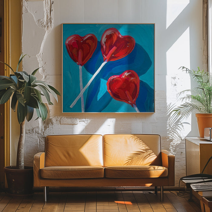 Heart Lollipops Square Canvas Art Print