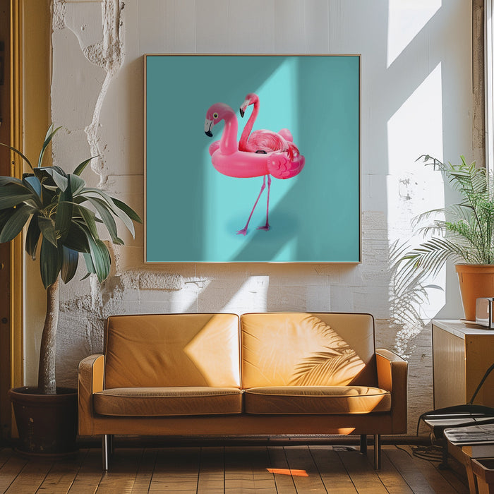 Flamingo on Resort Square Canvas Art Print