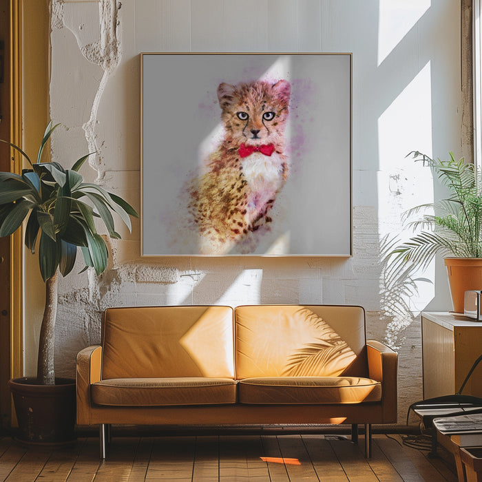 Baby Cheetah Watercolor Square Canvas Art Print