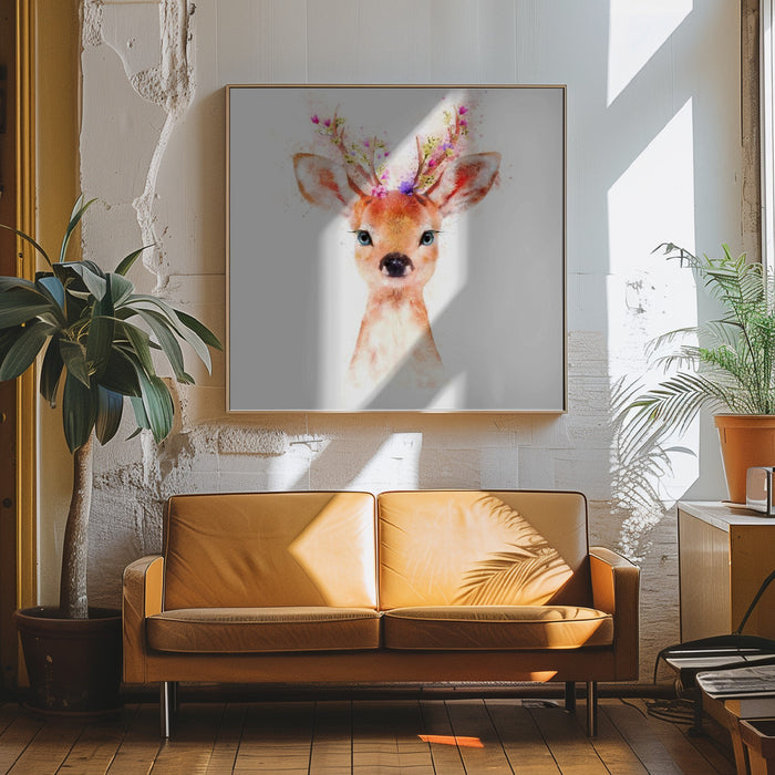 Baby Deer Square Canvas Art Print