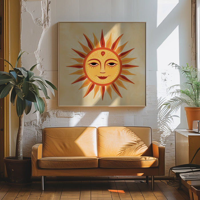 Whimsical Sun Face 2 Square Canvas Art Print