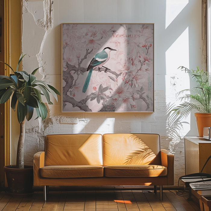 Pastel Pink Springbird Square Canvas Art Print