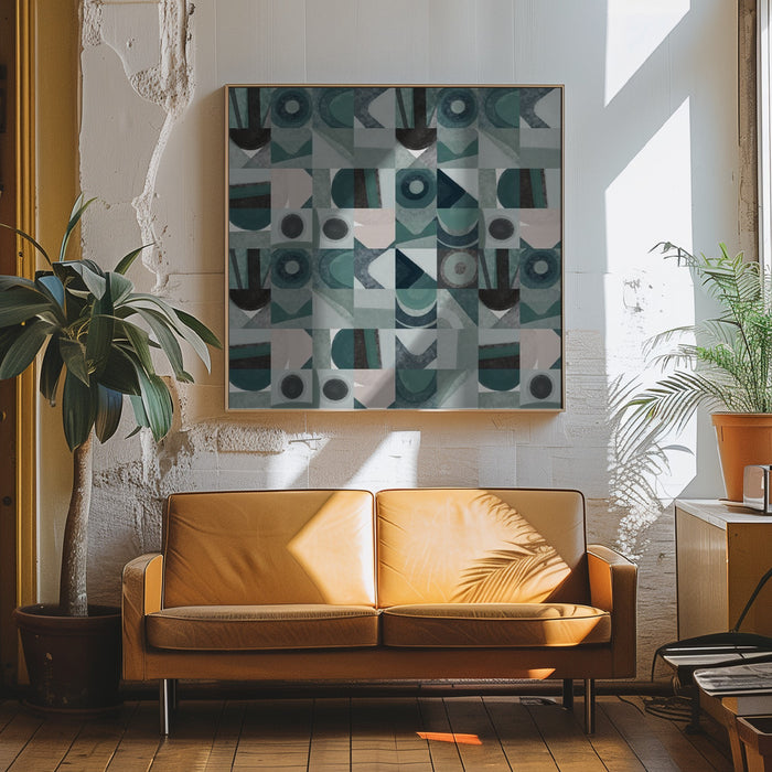 Mid Century Grid Pattern Four Square Canvas Art Print