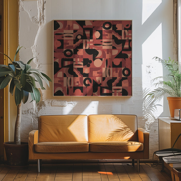 Mid Century Grid Pattern Nine Square Canvas Art Print