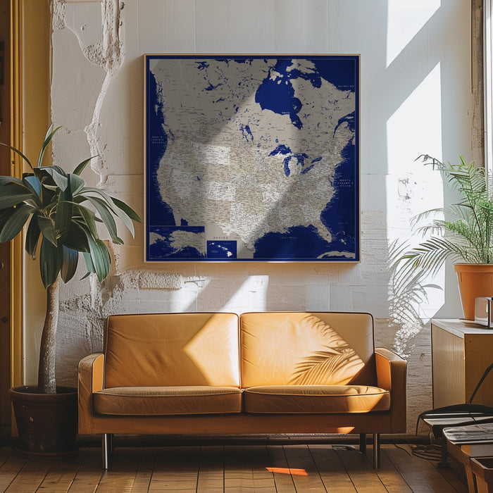 Highly detailed map of the United States, Kameryn Square Canvas Art Print