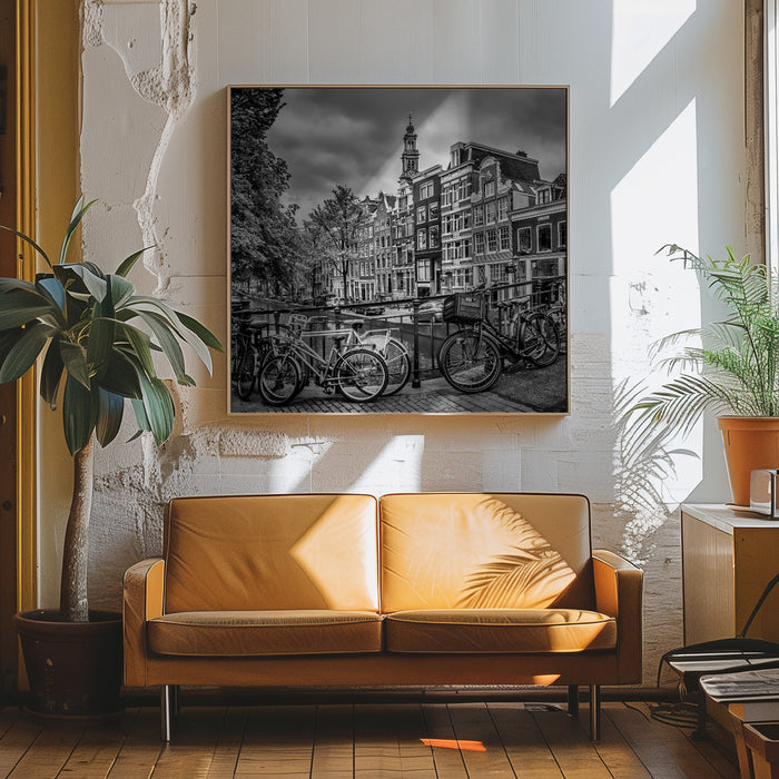 AMSTERDAM Flower Canal black &amp; white Square Canvas Art Print