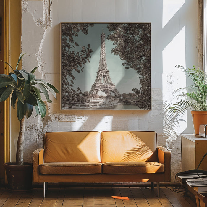 PARIS Eiffel Tower &amp; River Seine | urban vintage style Square Canvas Art Print