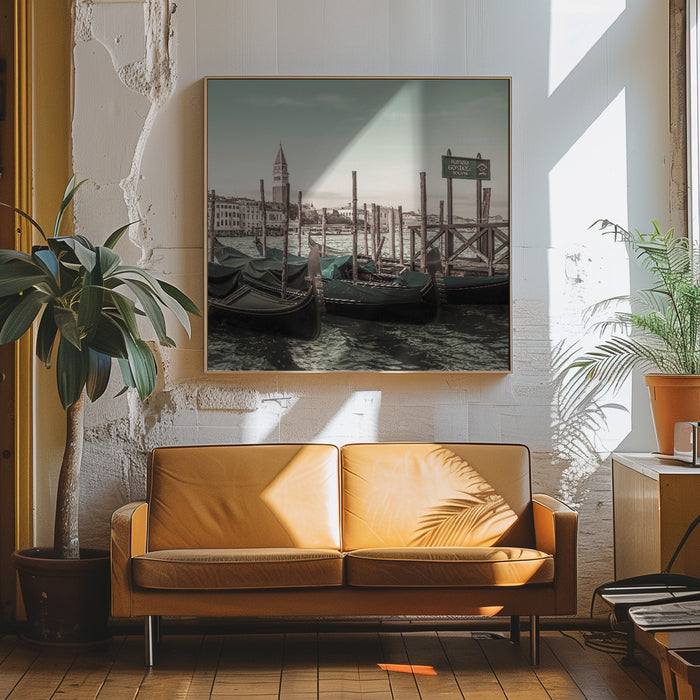 VENICE Grand Canal and Gondolas | urban vintage style Square Canvas Art Print