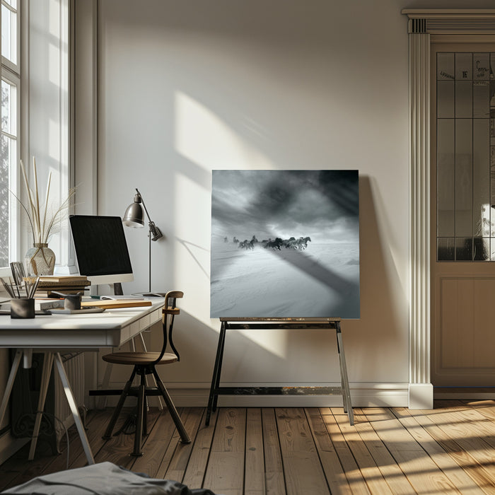 Snowy field Square Canvas Art