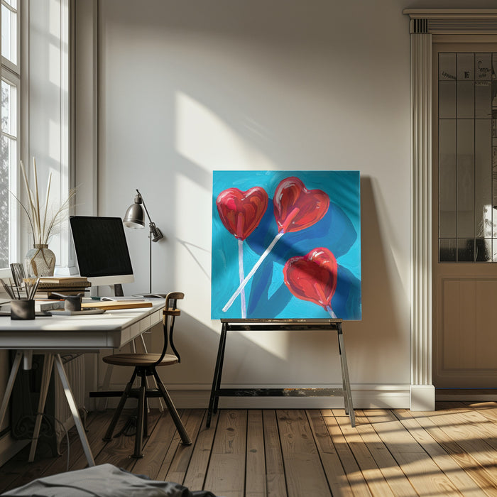 Heart Lollipops Square Canvas Art Print