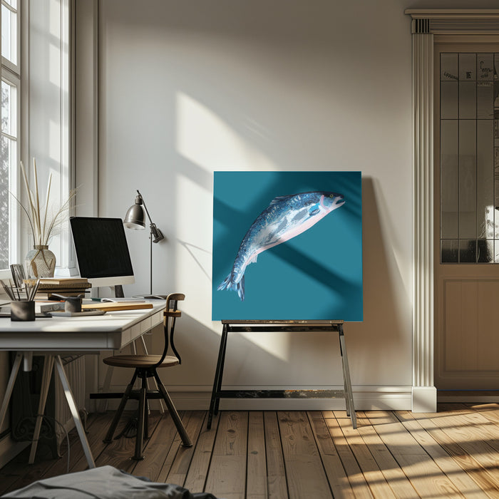 Leaping Salmon Square Canvas Art Print