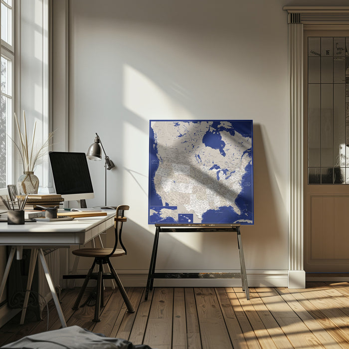 Highly detailed map of the United States, Kameryn Square Canvas Art Print