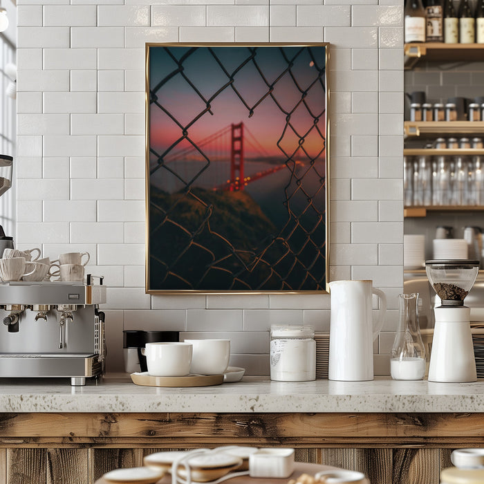 Golden Gate Caged Framed Art Modern Wall Decor